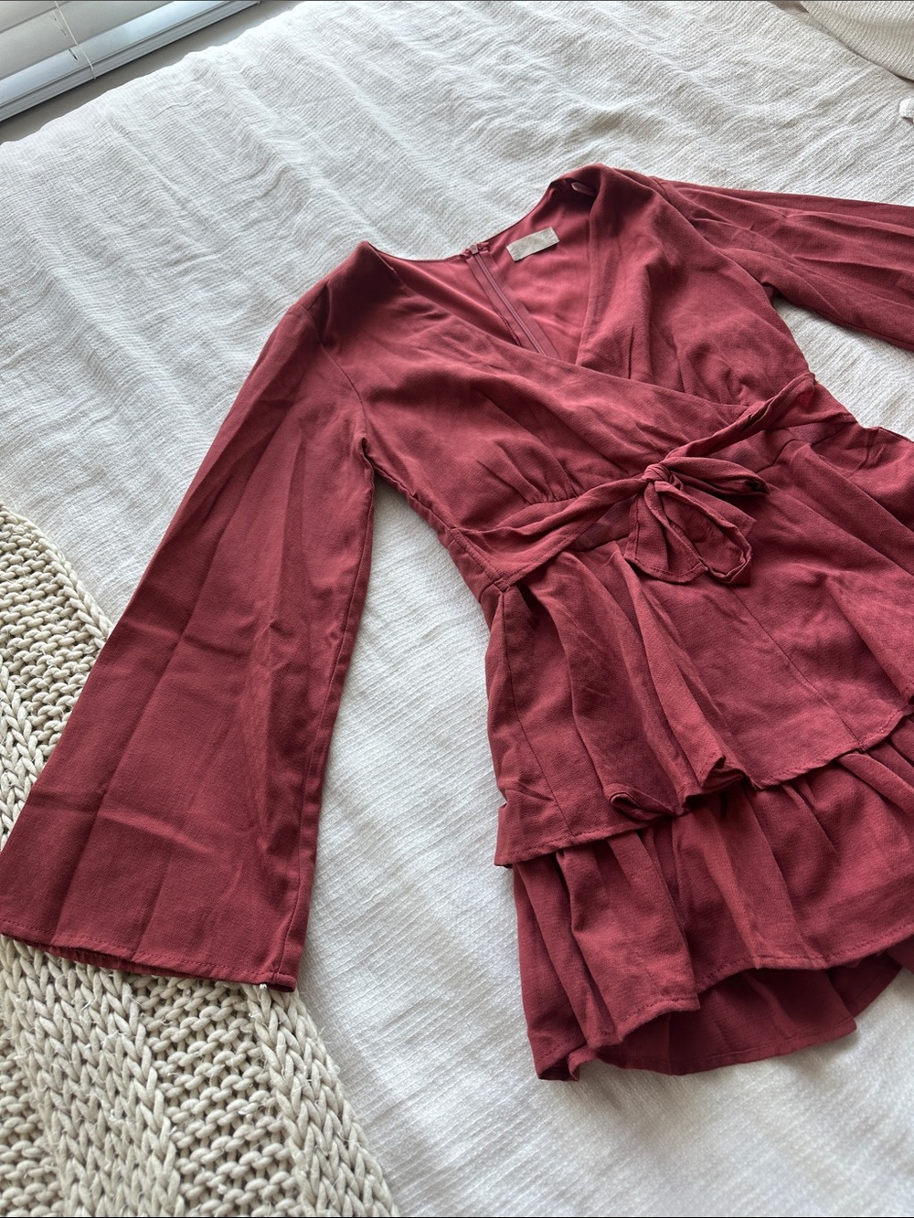 Altar'd State Rust Red Wrap Ruffle Romper - Picture 2 of 4